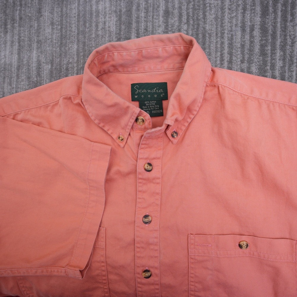 Scandia Woods Men Salmon Pink Cotton Twill Short Sleeve Button Down Shirt L Tall